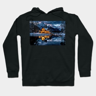 Mountain Cabin on a Lake in Winter - Landscape Hoodie